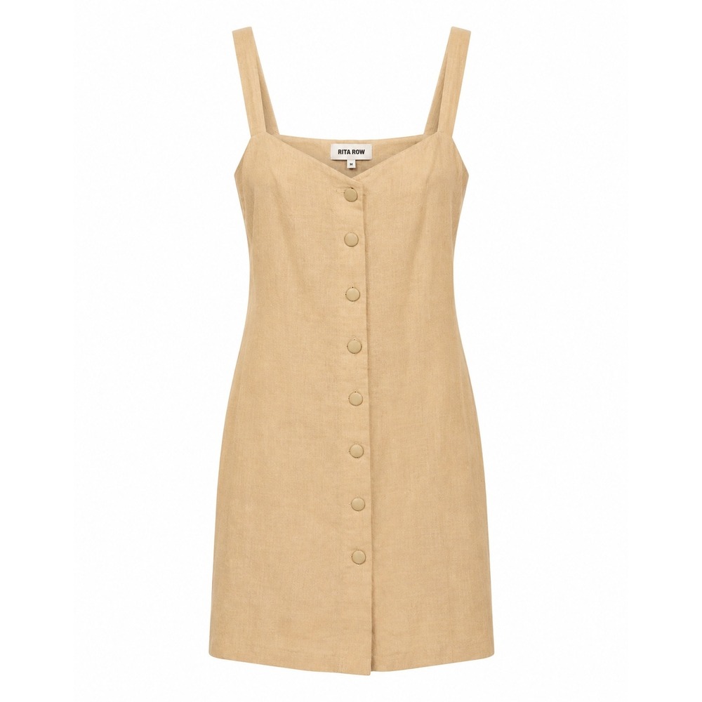 Rita Row Coco Nude Peach Linen Blend Button Front Mini Dress 1361-VE Size M